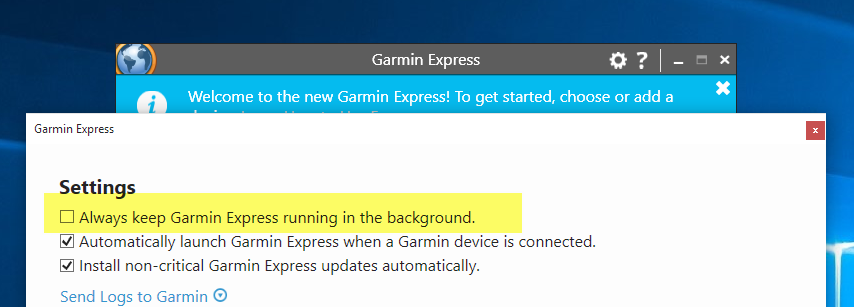 Garmin Express Settings